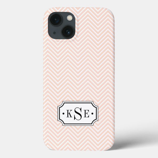 Blush Pink and Black Elegant Chevron Monogram Case-Mate iPhone Case (Back)