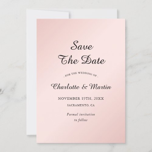 Blush Pink and Black Elegant Minimalist Wedding Save The Date