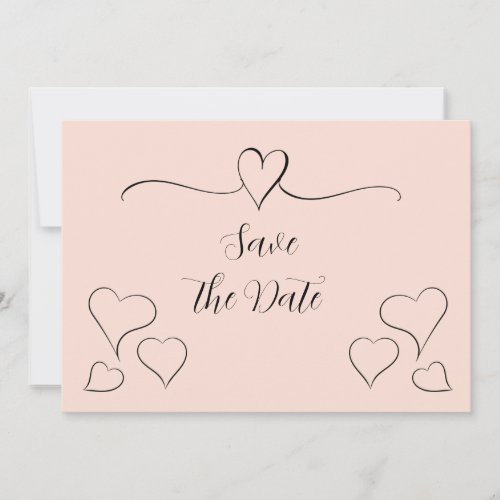 Blush Pink and Black Fancy Calligraphy Hearts  Save The Date