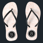 Blush Pink and Black Floral Damask Monogram Flip Flops<br><div class="desc">Custom printed flip flop sandals with a stylish elegant floral damask pattern and your custom monogram or other text in a circle frame. Click Customize It to change text fonts and colors or add your own images to create a unique one of a kind design!</div>