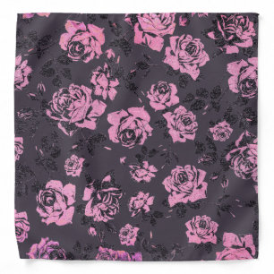 Blush Pink and Black Floral Print Rustic Roses Bandana
