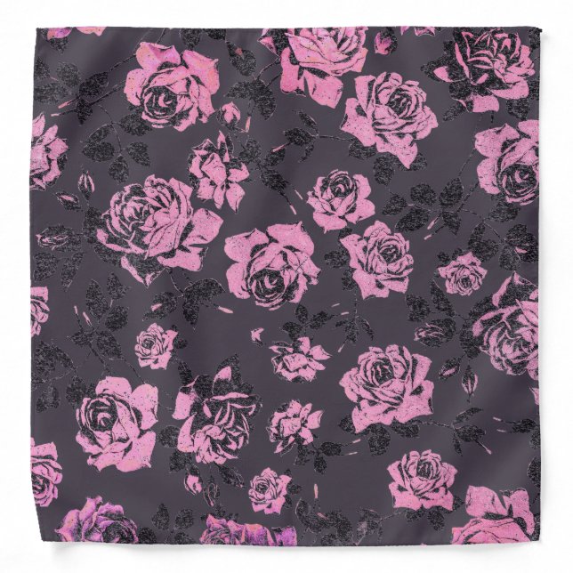 Blush Pink and Black Floral Print Rustic Roses Bandana (Front)
