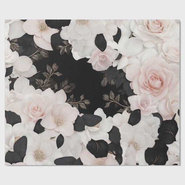Blush pink and black floral wrapping paper (Flat)