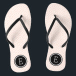 Blush Pink and Black Greek Key Monogram Flip Flops<br><div class="desc">Custom printed flip flop sandals with a stylish modern Greek key pattern and your custom monogram or other text in a circle frame. Click Customize It to change text fonts and colors or add your own images to create a unique one of a kind design!</div>