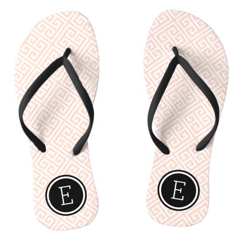 Blush Pink and Black Greek Key Monogram Flip Flops