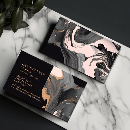 Blush Pink and Black Liquid Abstract Marble  Business Card