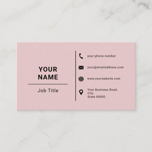 Blush Pink And Black Minimalist Custom Logo Text Business Card