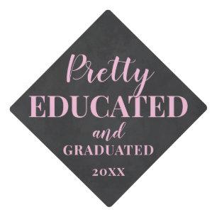Blush Pink and Black Pretty Educated Graduated Graduation Cap Topper