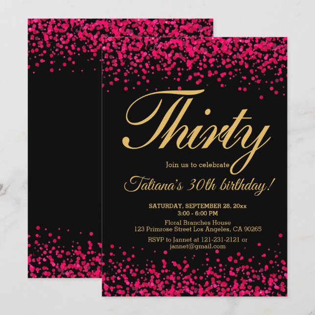 Blush Pink and Black Rose Gold Glitter Birthday Invitation (Front/Back)
