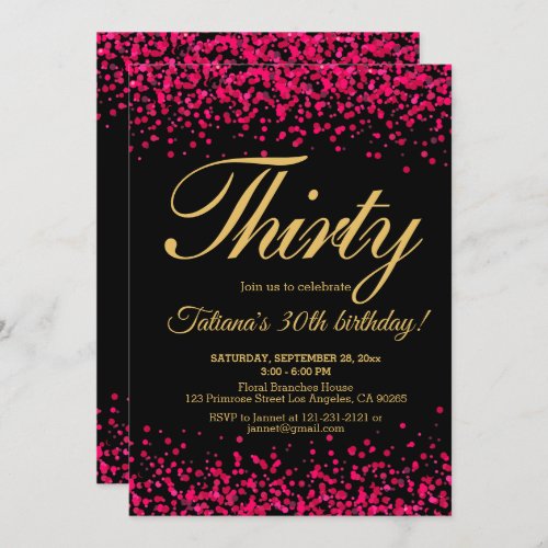 Blush Pink and Black Rose Gold Glitter Birthday Invitation