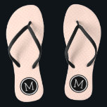 Blush Pink and Black Tiny Dots Monogram Flip Flops<br><div class="desc">Custom printed flip flop sandals with a cute girly polka dot pattern and your custom monogram or other text in a circle frame. Click Customize It to change text fonts and colors or add your own images to create a unique one of a kind design!</div>