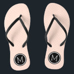Blush Pink and Black Tiny Dots Monogram Flip Flops<br><div class="desc">Custom printed flip flop sandals with a cute girly polka dot pattern and your custom monogram or other text in a circle frame. Click Customize It to change text fonts and colors or add your own images to create a unique one of a kind design!</div>
