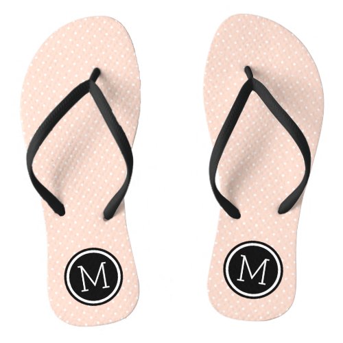 Blush Pink and Black Tiny Dots Monogram Flip Flops