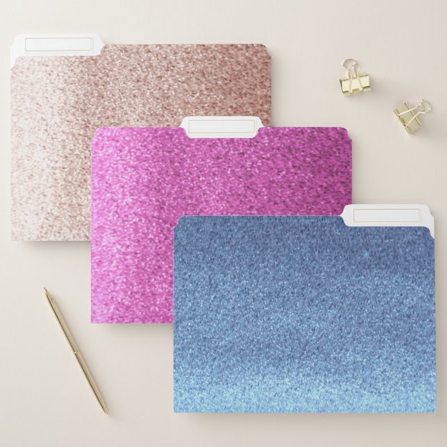 Blush Pink and Blue Faux Glitter File Folder (Set)