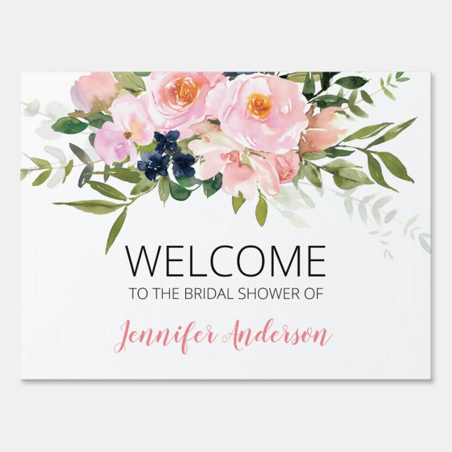 Blush Pink and Blue Floral Welcome Sign (Front)