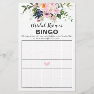 Blush Pink and Blue Flowers Bingo Card Flyer