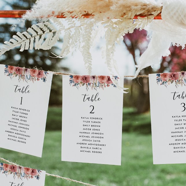 Blush Pink and Blue Seating Cards with Guest Names (Creator Uploaded)