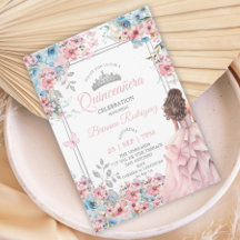 Blush Pink and Blue Silver Floral Quinceañera