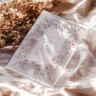 Blush Pink and Blue Watercolor Floral Wedding Acrylic Invitations
