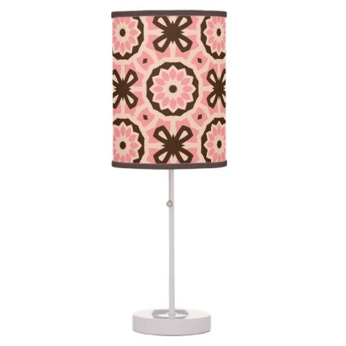 Blush Pink and Brown Boho Chic Geometric Pattern Table Lamp