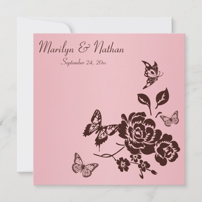 Blush Pink and Brown Butterfly Floral Invitation (Front)