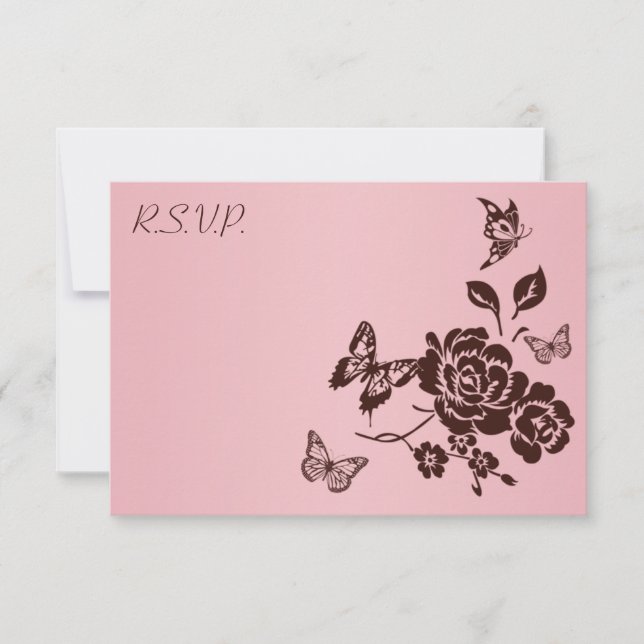Blush Pink and Brown Butterfly Floral Reply Card (Front)