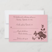 Blush Pink and Brown Butterfly Floral Reply Card (Back)