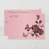 Blush Pink and Brown Butterfly Floral Reply Card (Front/Back)