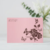 Blush Pink and Brown Butterfly Floral Reply Card (Standing Front)
