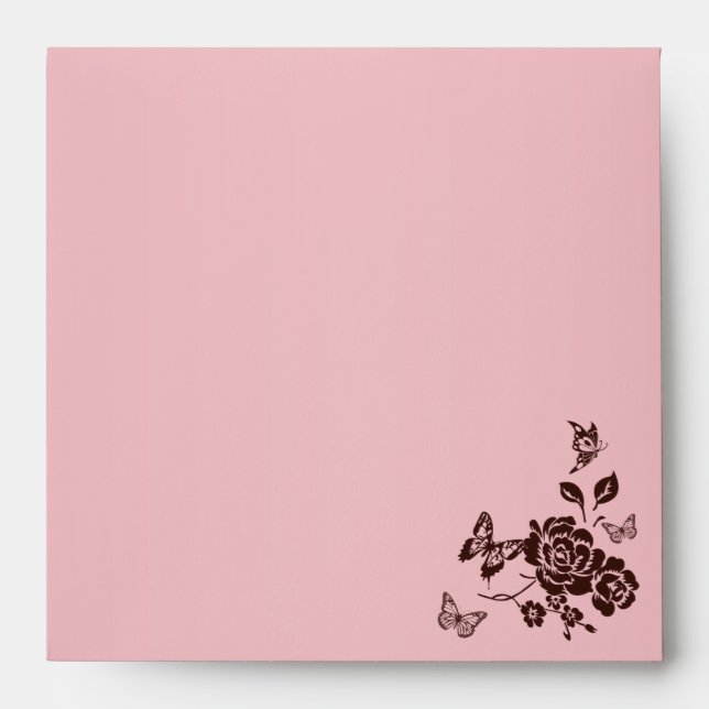 Blush Pink and Brown Butterfly Floral Sq. Envelope (Front)