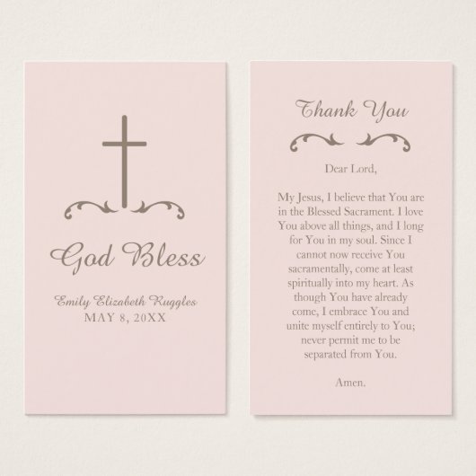 Blush Pink and Brown Cross First Communion (Front & Back)