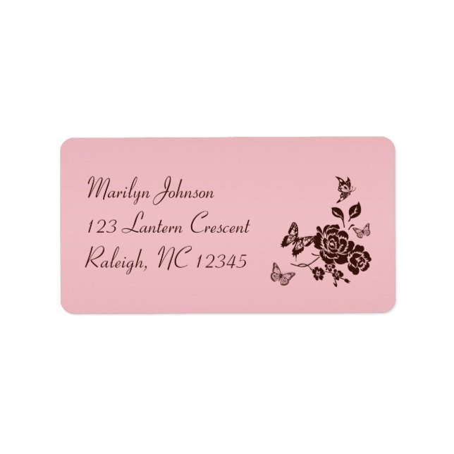 Blush Pink and Brown Floral Address Label (Front)