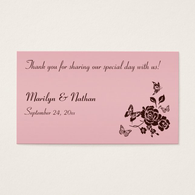 Blush Pink and Brown Floral Butterfly Favor Tag (Front)