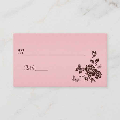 Customizable Blush Pink and Brown Floral Butterfly Place Cards Business Cards