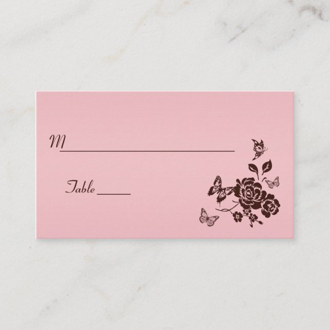 Blush Pink and Brown Floral Butterfly Place Cards (Front)