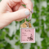 Blush Pink and Brown Floral Premium Wedding Favor Keychain (Hand)