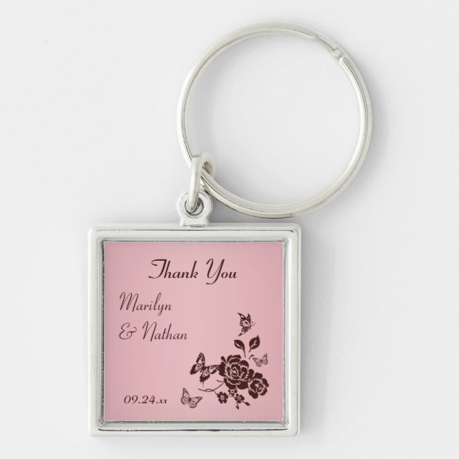 Blush Pink and Brown Floral Premium Wedding Favor Keychain (Front)
