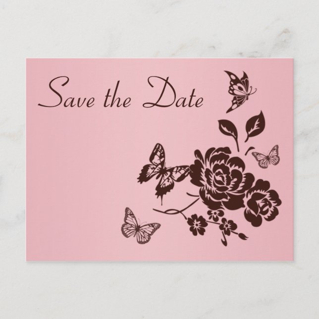 Blush Pink and Brown Floral Save the Date Card (Front)