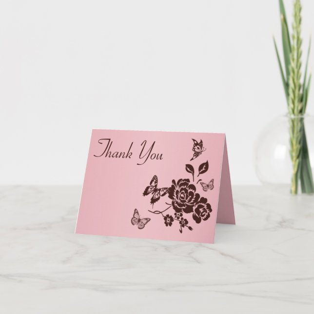 Blush Pink and Brown Floral Thank You Card (Front)
