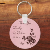 Blush Pink and Brown Floral Wedding Favor Keychain (Front)