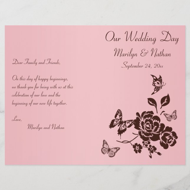 Blush Pink and Brown Floral Wedding Program (Front)