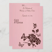 Blush Pink and Brown Flowers and Butterflies Menu Invitation (Front/Back)