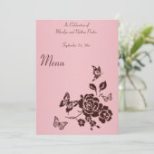 Blush Pink and Brown Flowers and Butterflies Menu Invitation (Standing Front)