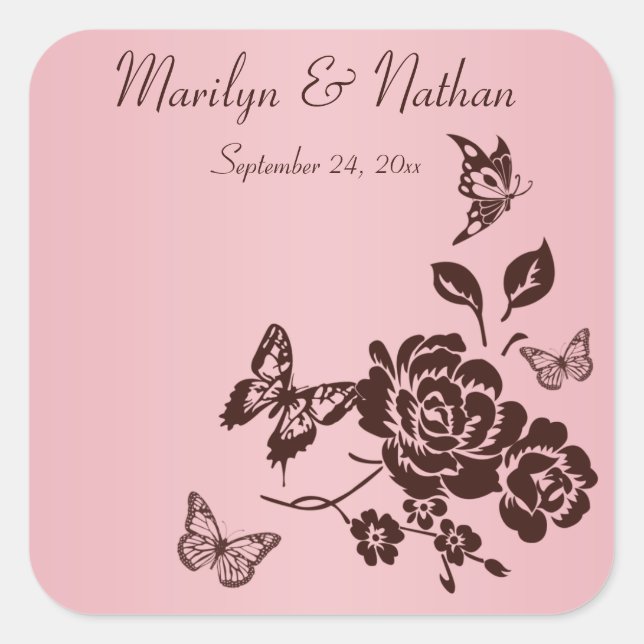 Blush Pink and Brown Flowers Butterflies Sticker (Front)