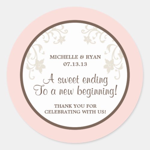 Blush Pink and Brown Flowers Love is Sweet Classic Round Sticker