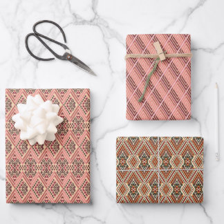 Blush Pink and Brown Geometric Mosaic Wrapping Paper Sheets