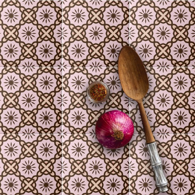 Blush Pink and Brown Mosaic Geometric Pattern Ceramic Tile (Creator Uploaded)