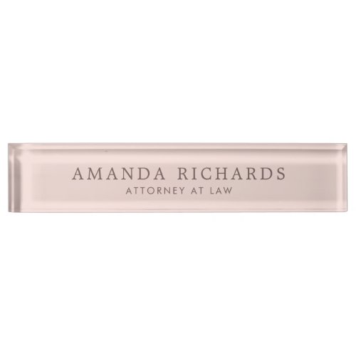Blush pink and brown trendy desk name plate