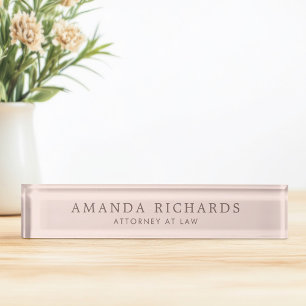 Blush pink and brown trendy desk name plate