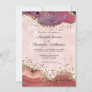 Blush Pink and Burgundy Agate Wedding Invitation